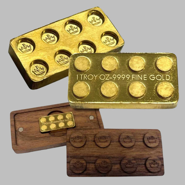 1 oz .9999 Fine Gold - Monarch Building Block Bar - 2x4 with Custom Wood Storage Box