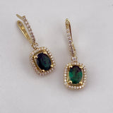 18K Yellow Gold Emerald &Diamond Halo Earrings 1.17ct Emerald 0.32ct Diamond | 206747