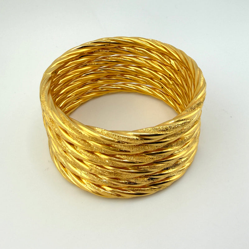 21K Yellow Gold Twist Bangles – Set of 6 | 79g | Size Small (Model