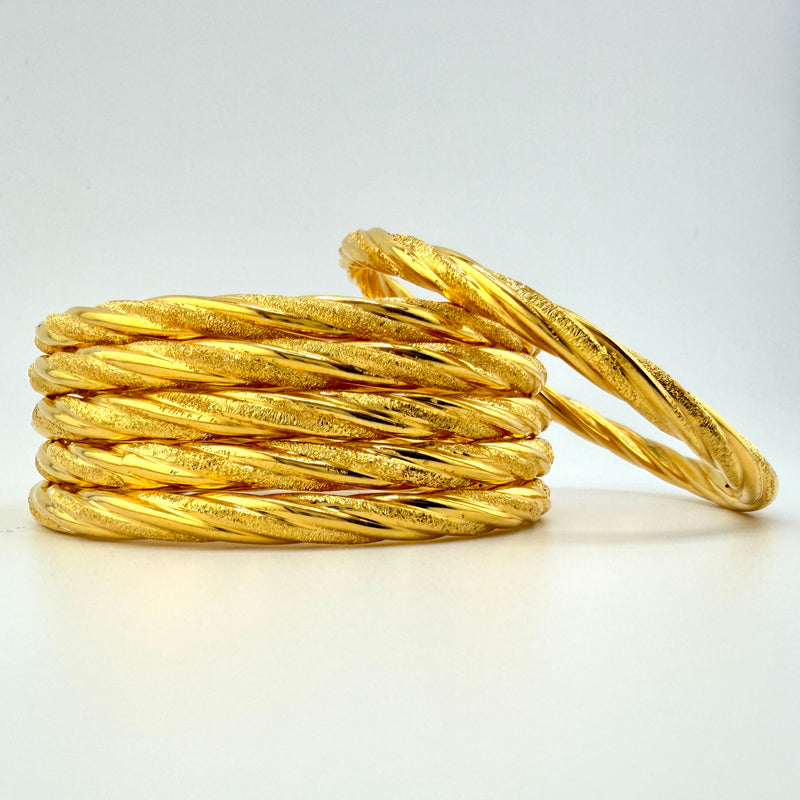 21K Yellow Gold Twist Bangles – Set of 6 | 79g | Size Small (Model