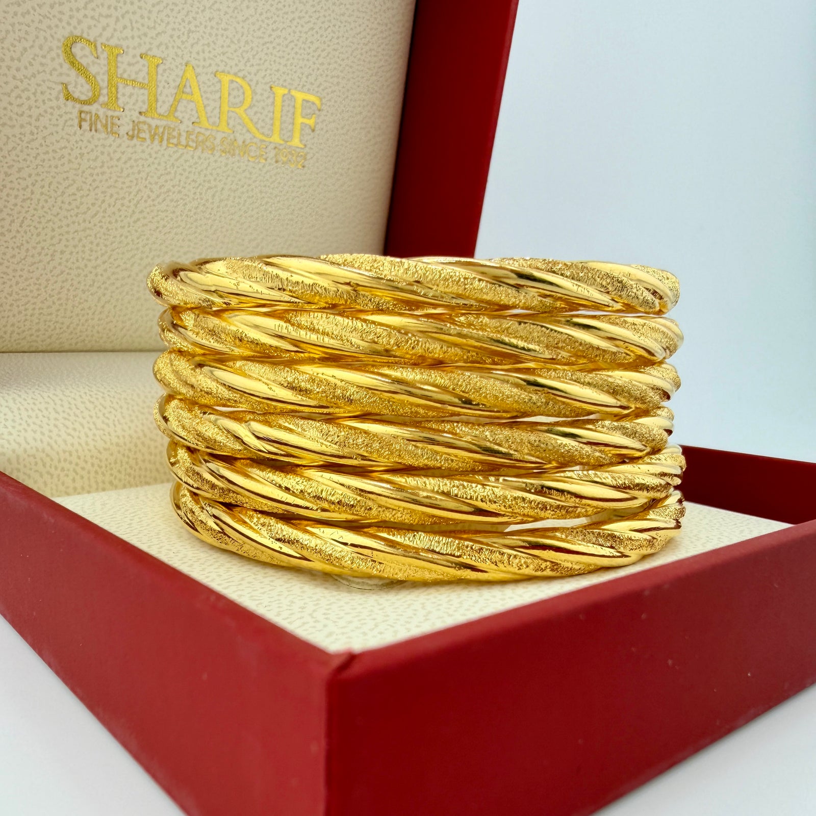 21K Yellow Gold Twist Bangles – Set of 6 | 79g | Size Small (Model 21K Yellow Gold Twist Bangles – Set of 6 | 79g | Size Small (Model
