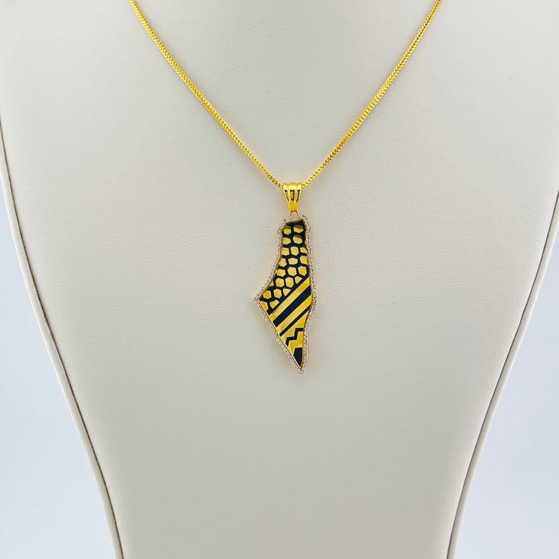Palestine Kufiya Gold Pendant with Stones