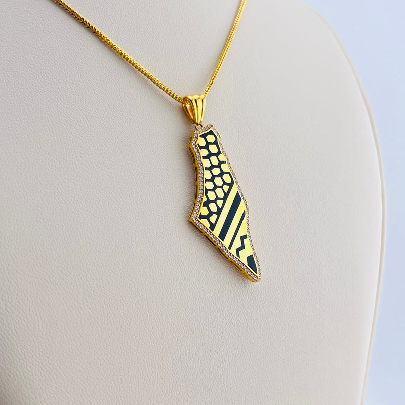 Palestine Kufiya Gold Pendant with Stones