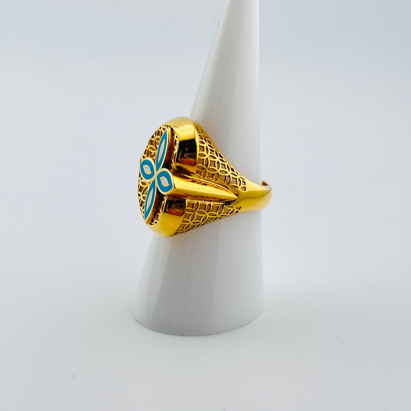 Teal Floral Motif Gold Ring