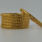 21K Yellow Gold Floral Bangles – Set of 6 | 92.10 g | Size Large (Model 199674)