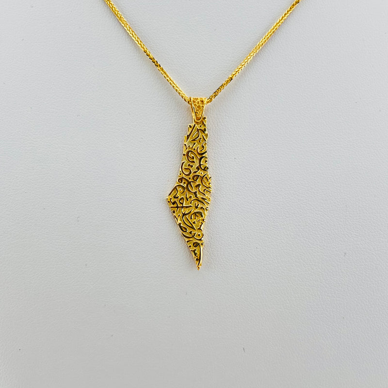 21K Palestine Map Calligraphy Pendant