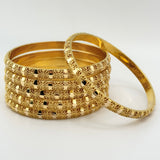 High Karat Gold Textured Bangle Set – Set of 6| 85.7g | Size Large (Model 200786)