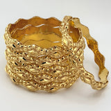 High Karat Gold Textured Wave Bangle Set – Set of 6 | 75.95g | Size Medium (Model 200793)
