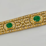 18K Gold Emerald & Diamond Gemstone Bracelet 51.44 grams | 205929