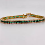 18K Gold Natural Diamond & Emerald Gemstone Bracelet 17.43 grams | 205944