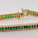 18K Gold Natural Diamond & Emerald Gemstone Bracelet 17.43 grams | 205944