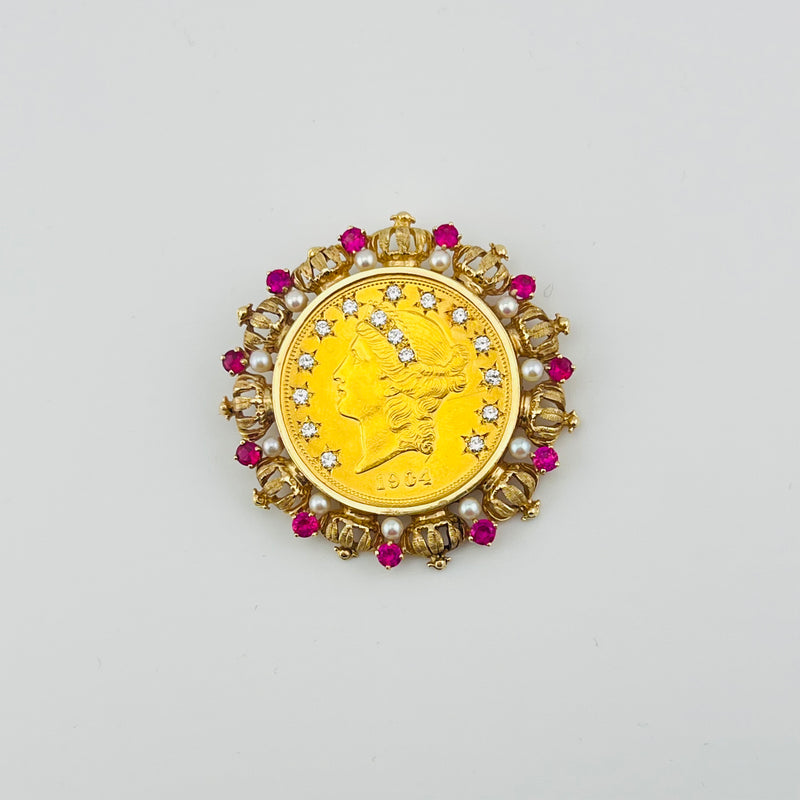 1904 $20 Dollar Gold Coin Charm Jewelry with Frame