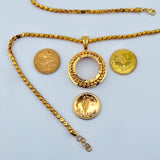 21K Gold 1-Row Beaded Coin Frame Pendant 7.11 grams | 206516