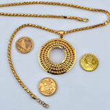 21K Gold 3-Row Beaded Coin Frame Pendant 14.95 grams | 206517