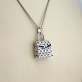 14K White Gold Purse Necklace Sapphire & Diamond | 120311
