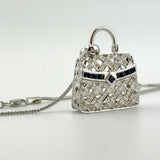 14K White Gold Purse Necklace Sapphire & Diamond | 120311