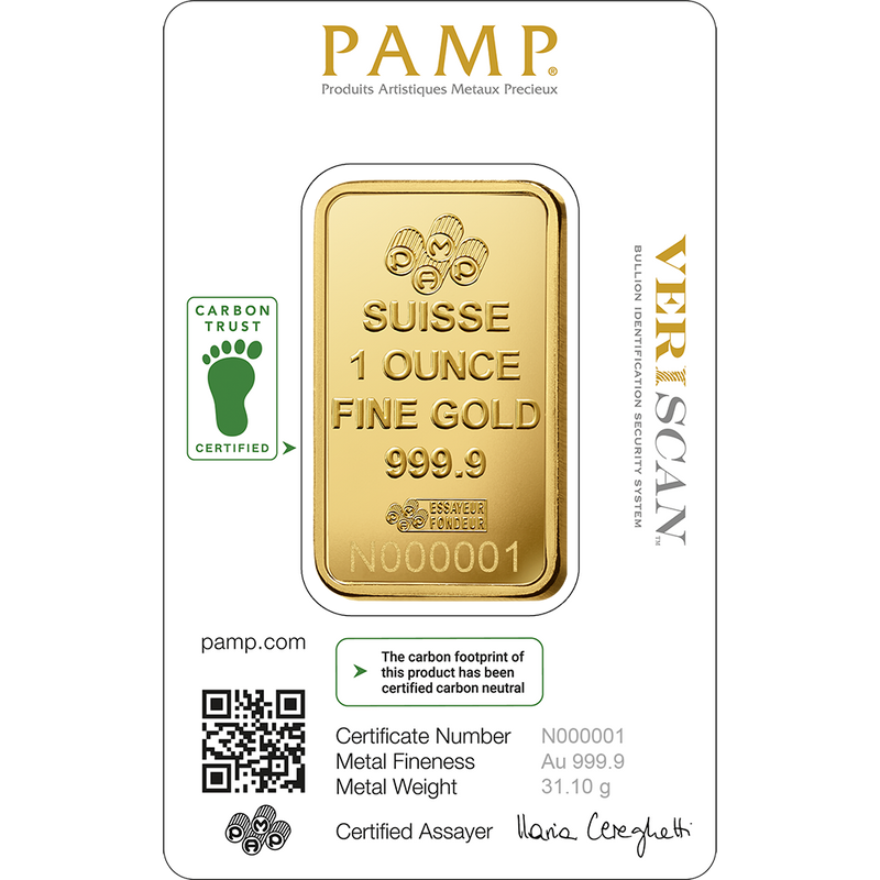 Lady Fortuna™ PAMP 1oz Gold Minted Bar Carbon Reduced