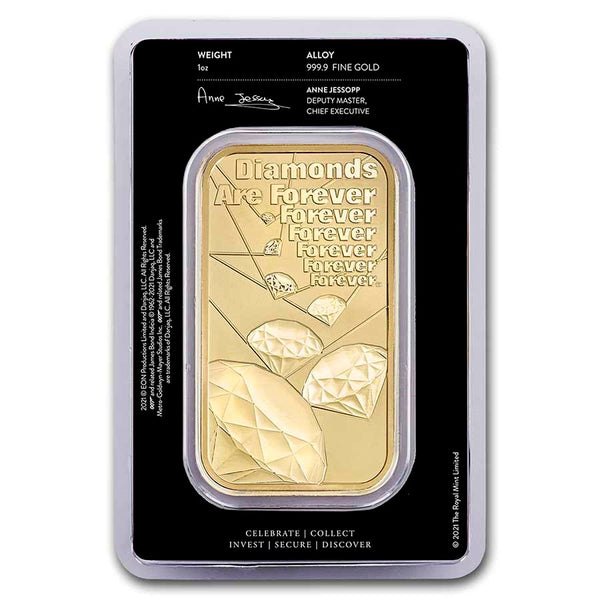 1 oz Gold Bar: James Bond, Diamonds Are Forever Royal Mint