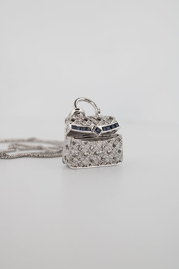 Sapphire & Diamond 14k White Gold Purse Necklace