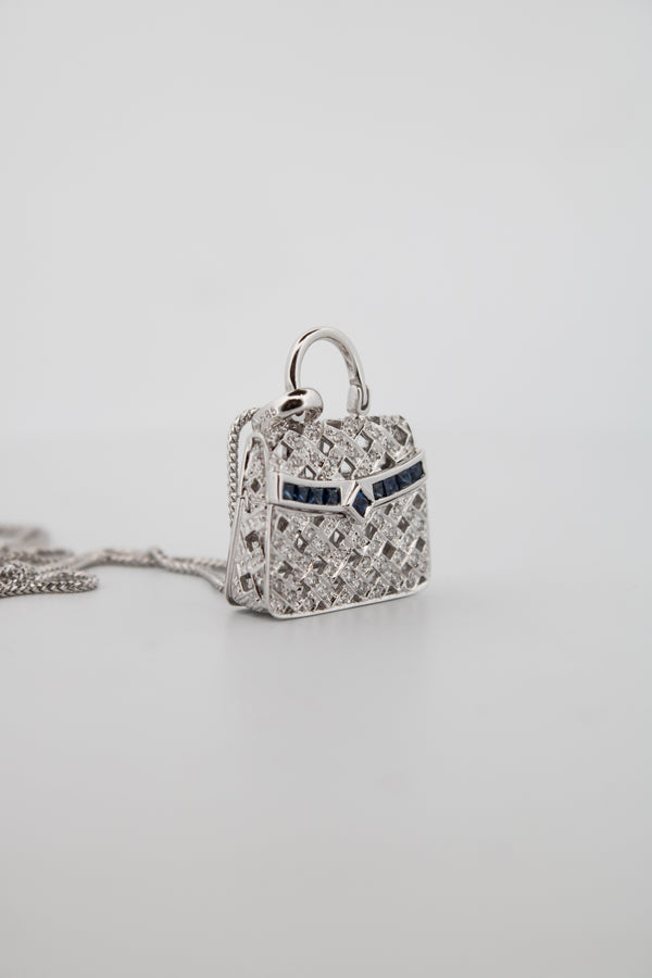 Sapphire & Diamond 14k White Gold Purse Necklace